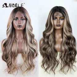 Peruca dianteira do laço sintético com cabelo do bebê para mulheres, perucas onduladas do corpo, marrom ombre, cosplay, marrom escuro, nobre, 28