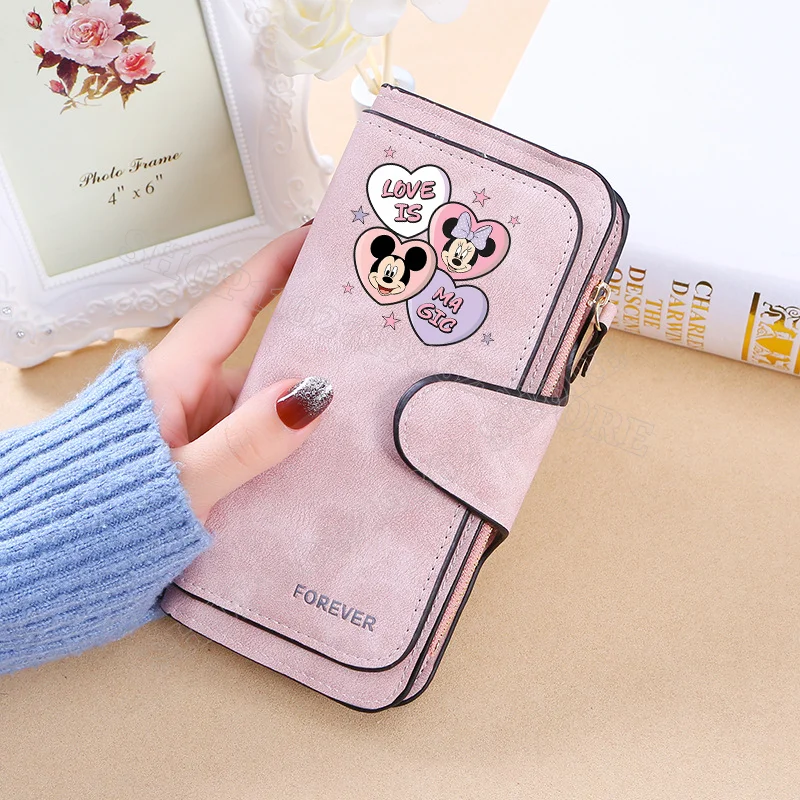 Disney Minnie Mickey Mouse Women Wallets Cute Purses Anime Movie Graphic Print Wallet Fashion Multi-layered Purse Party Gifts