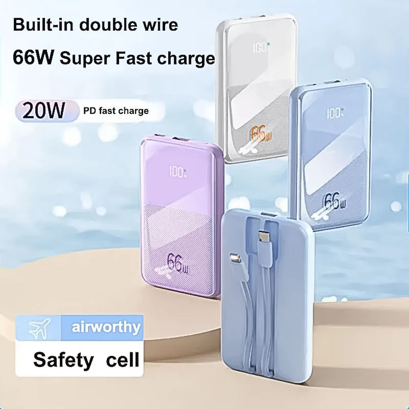 

66W Portable Power Bank 20000Mah Mobile Battery with Data Cable Fast Charger Mini Powerbank for IPhone 15 14 13 Samsung Xiaomi