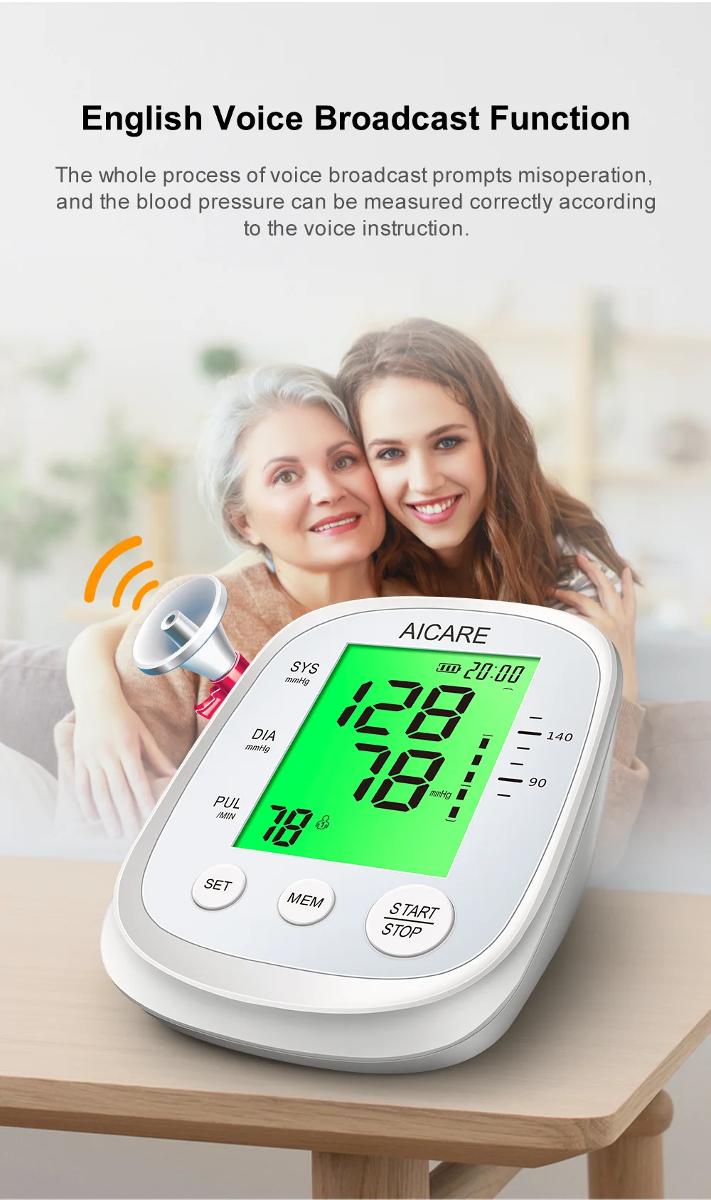 Englische Stimme Oberarm Automatische Blutdruckmessgerät Hochpräzise BP-Monitore Hintergrundbeleuchtete LED 3 Farben Digitales Blutdruckmessgerät – Detail 8