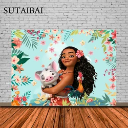 Disney Girls Moana Photo Backdrop Princess Newborn Happy Birthday Party Cartoon Vaiana Decoration Photography Backgrounds Banner