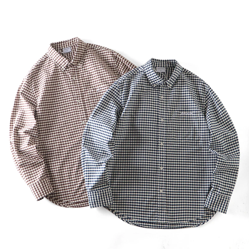 

Japanese 100% Cotton Vintage Ins Loose-fit Casual Classic Colorblock Thickened Flannel Shirt Long Sleeve Unisex Trendy Jacket