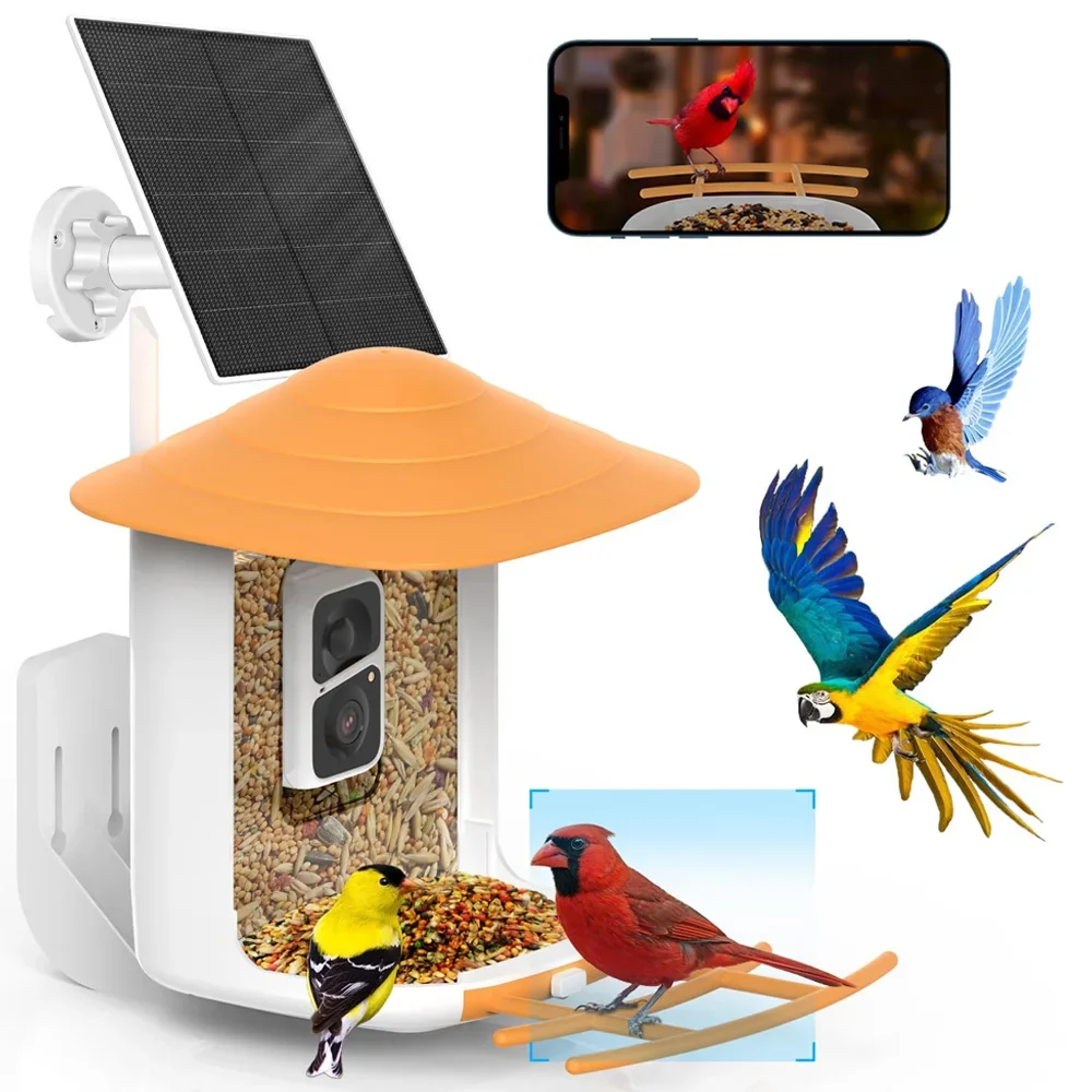 llNuyoah Smart Bird Camera Feeder Outdoor with AI for Identifying Bird Species, Automatic Recording of Bird Videos(Orange)