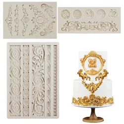 3 Pieces Baroque Fondant Molds Scroll Border Lace Silicone Molds Curlicues Gum Paste Candy Chocolate Molds for Cake Decorating