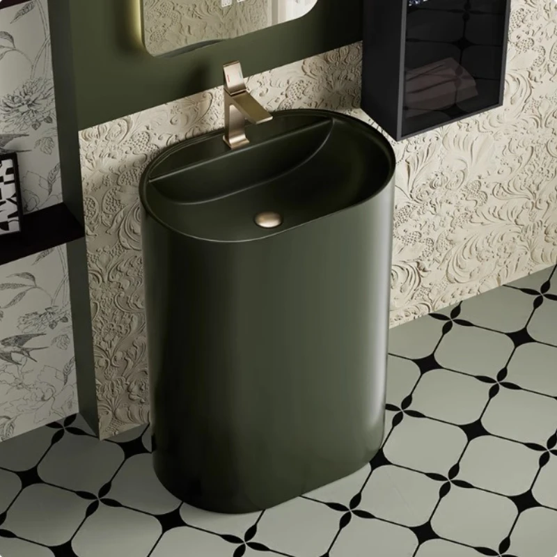 

High-grade green column basin integrated floor-to-ceiling balcony wash basin bathroom column-type oval hotel wash basin