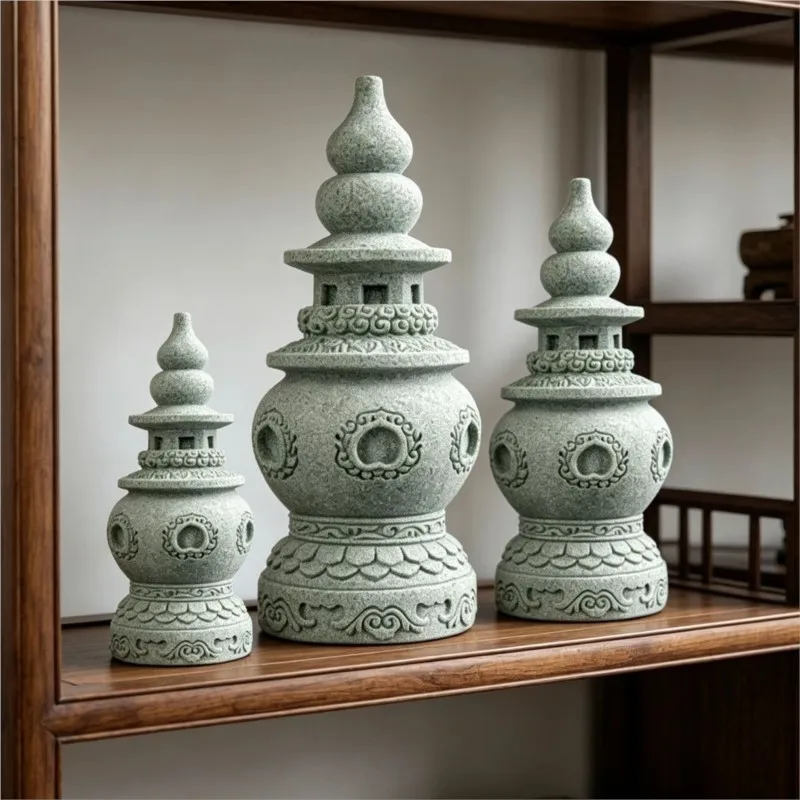 Qing Sha Shi San Tan Yin Yue Stone Crafts Desktop Decoration Home Tea Table Tea Pet Bogu Rack Decor Landscape Stone Tower ZI940