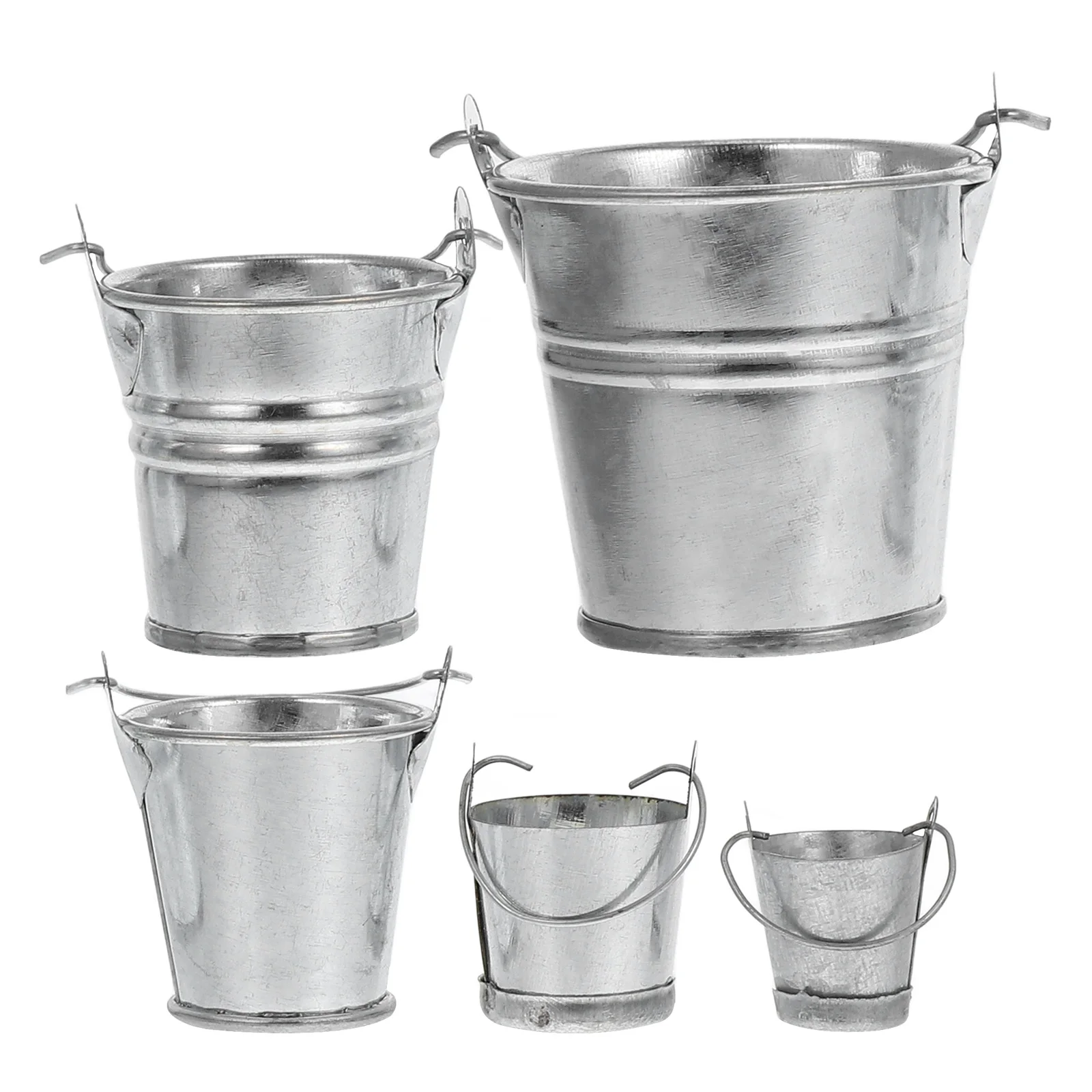

5pcs Mini Iron Buckets Galvanized Metal Pails Small Tin Garden Decoration Durability Craftsmanship Landscapes