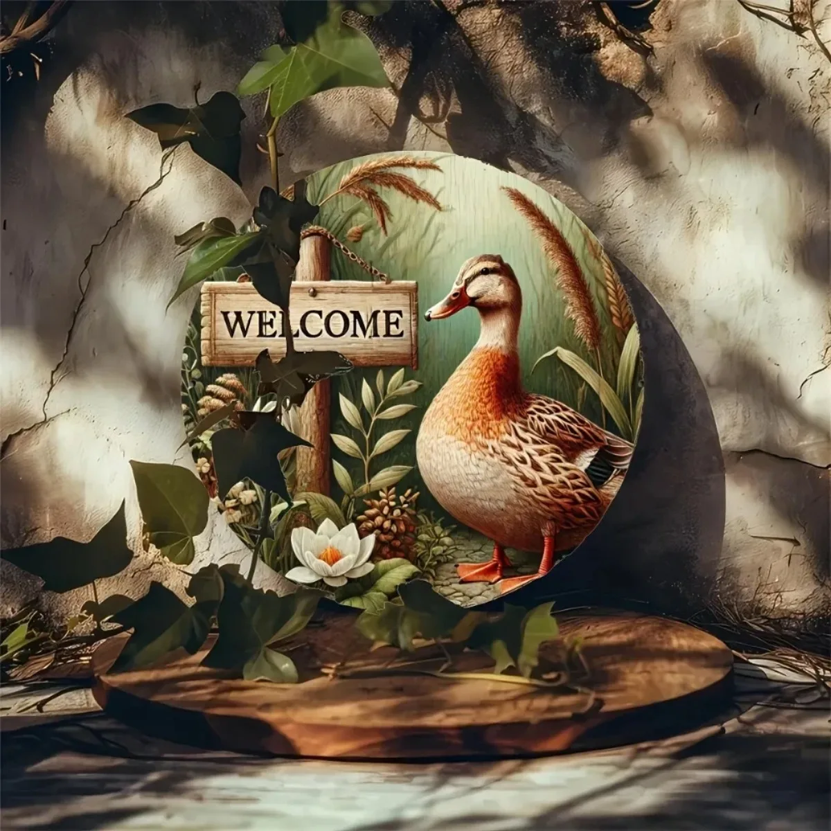 لافتة ترحيب تحت عنوان البط (تصميم ساحر): لوحة حديدية نابضة بالحياة لبيت المزرعة للحديقة والمتجر - هدية ديكور مثالية