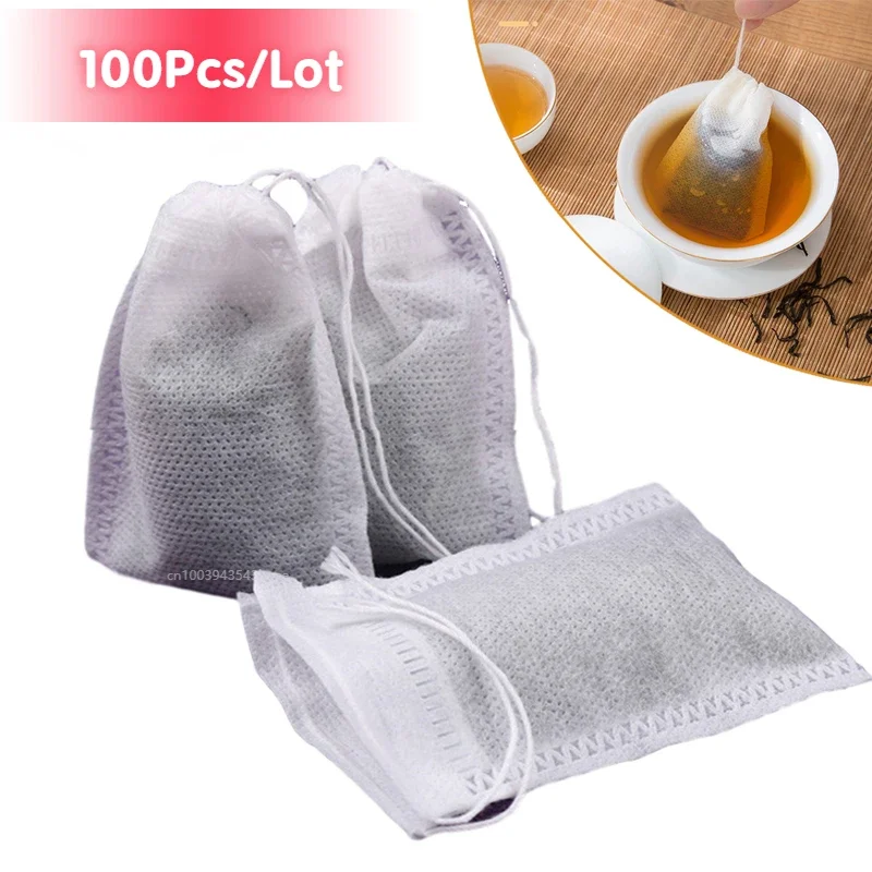 100pcs Tea Bags Non-woven Fabric Tea Filter Bags for Spice Tea Infuser with String Heal Seal Disposable Teabags Empty Tea Bags