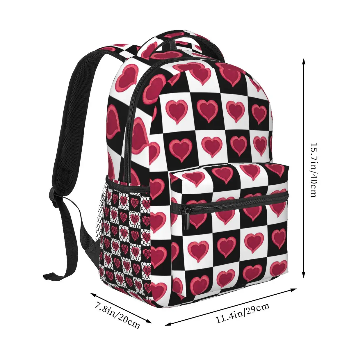 Red Watercolor Hearts Black And White Checkered Pattern Backpacks Boys Girls Bookbag Students Bags Travel Rucksack Shoulder Bag