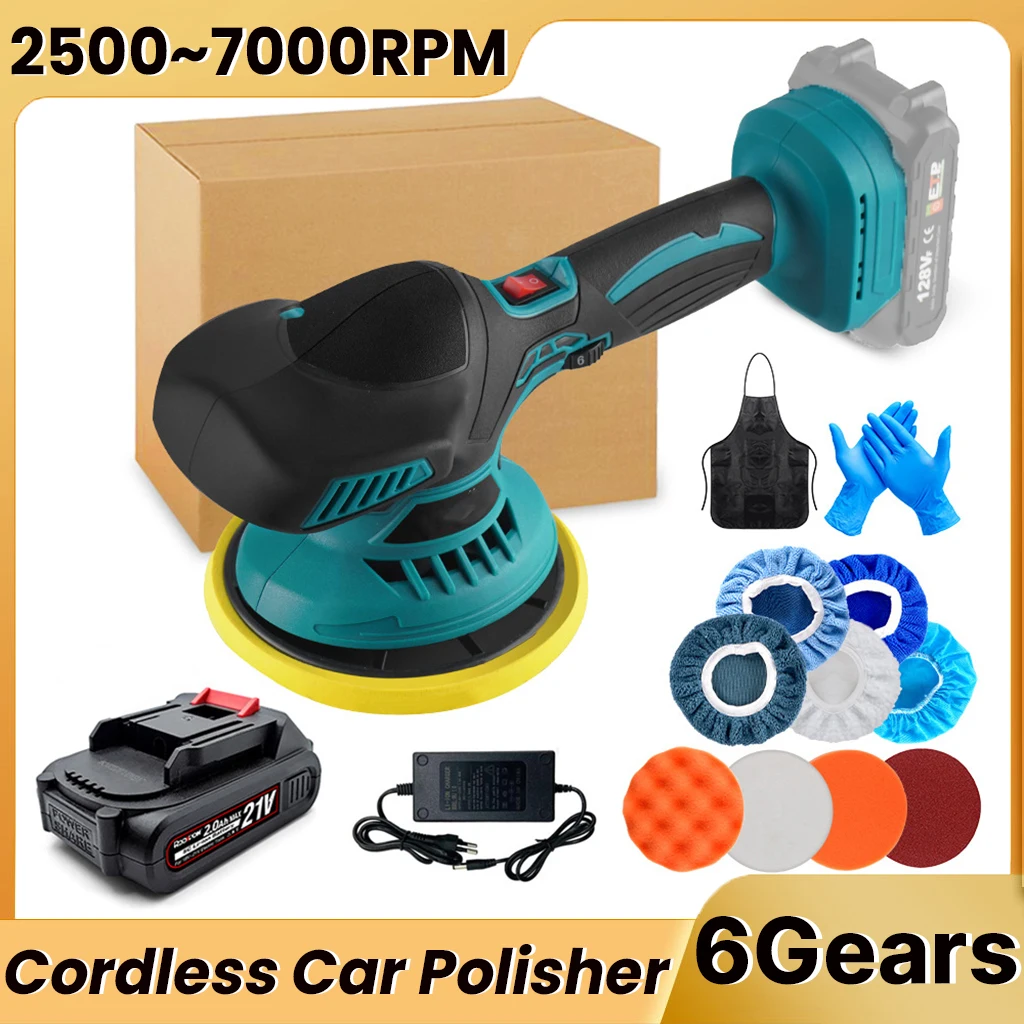 Electric Cordless Car Polisher 6 Gears Adjustable Car Polishing Machine Home Cleaning Waxing Sanding Tool For Makita 18V Battery