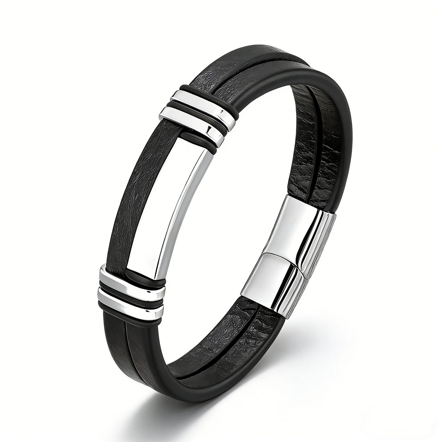 Mens Bracelet Multi-Strand Braided Leather Bracelet Stainless Steel Clasp Hip Hop Streetwear Trendy Fashion Jewelry Gift for Men