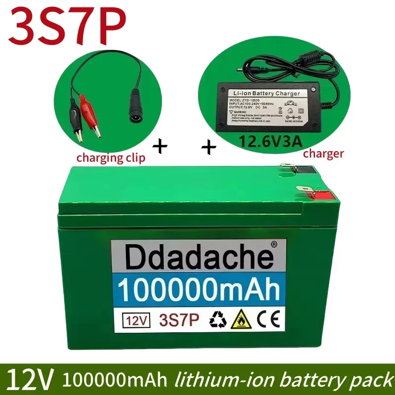 

New12V 3S7P lithium-ion battery pack 100Ah, large capacity,for electric scooter,outdoor lighting,sound storage battery+charger