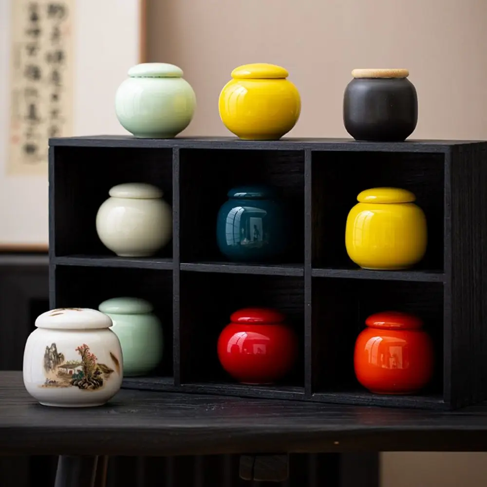 

Portable Empty Color Glaze Ceramic Jars Sub-bottling Mini Tea Storage Jar Sealed Tea Box Powder