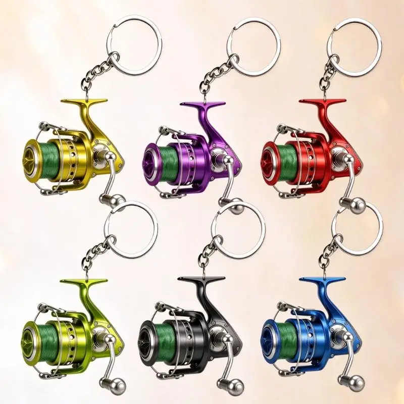 1Pcs 2D Flat Mini Spinning Fishing Reel Keychain Simulation Fishing Wheel Pendant For Fishing Lover Backpack Decoration Gift