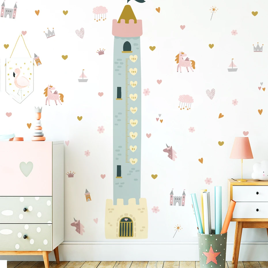 

Cartoon Castle Love Height Charts Wall Sticker Vinyl Children Nursery Kindergarten Height Measurement Decal Kids Room Home Decor