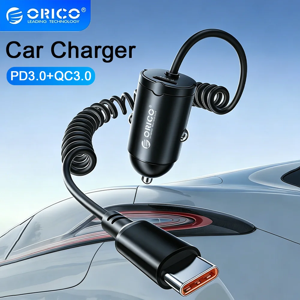 ORICO Car Charger 30W USB C Quick Charger PD QC 3.0 Fast Charging For Xiaomi iPhone 17 Samsung Laptops Tabet Type C Car Charger
