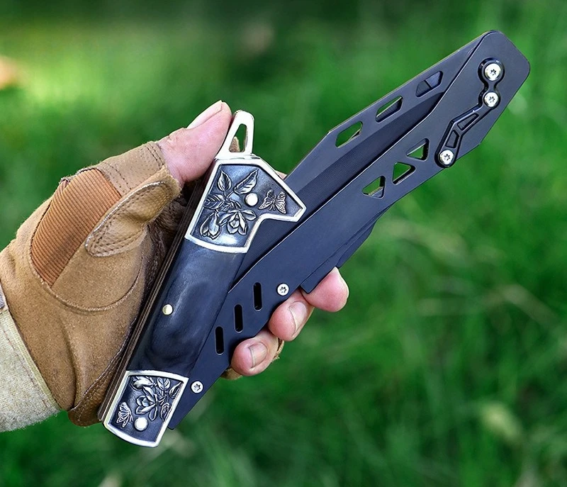 多機能折りたたみ鎌屋外クライミングツールキャンプ雑草管理家庭菜園ポータブル折りたたみ EDC 鎌