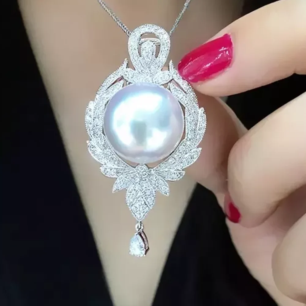 Beautiful AAA 10-11mm 11-12mm South Sea White Round Pearl Pendant Necklace 18 