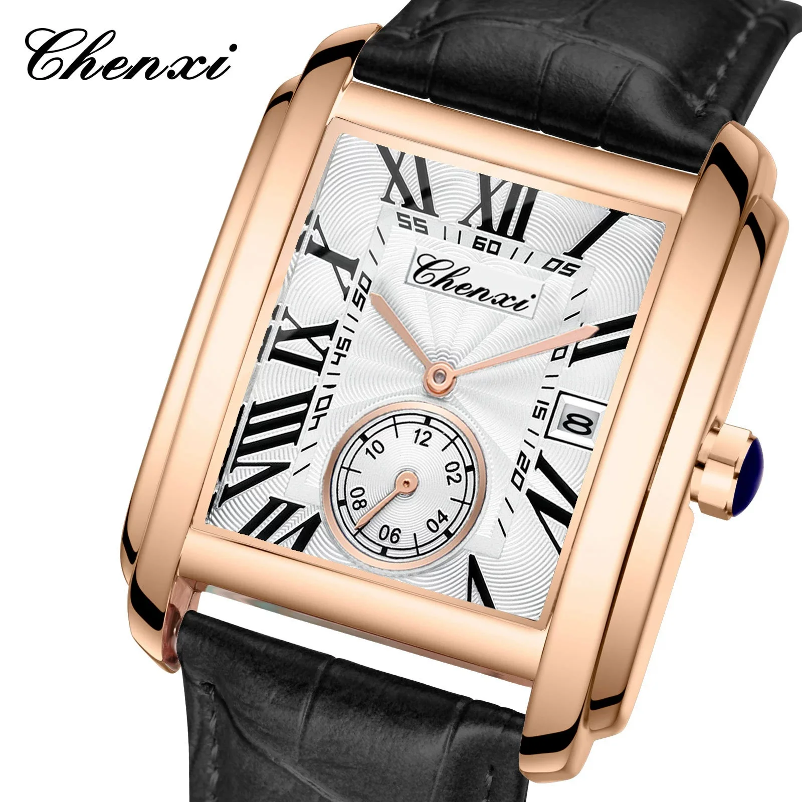

CHENXI 8216 Elegant Men's Quartz Watch Classic Square Dial Calendar Waterproof Leather Strap Casual Business Watches for Man