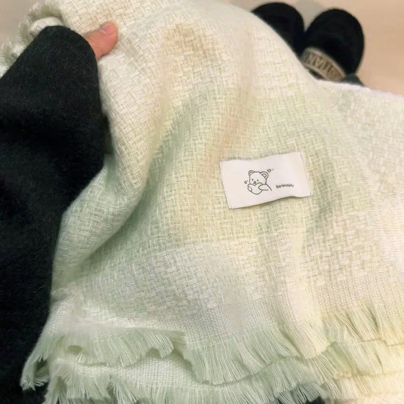 Ladies' Scarves Korean Retro Cute Cartoon Teddy Bear Scarf Winter Thickened Warm Versatile Shawl Kawaii Preppy Style JK Sweet