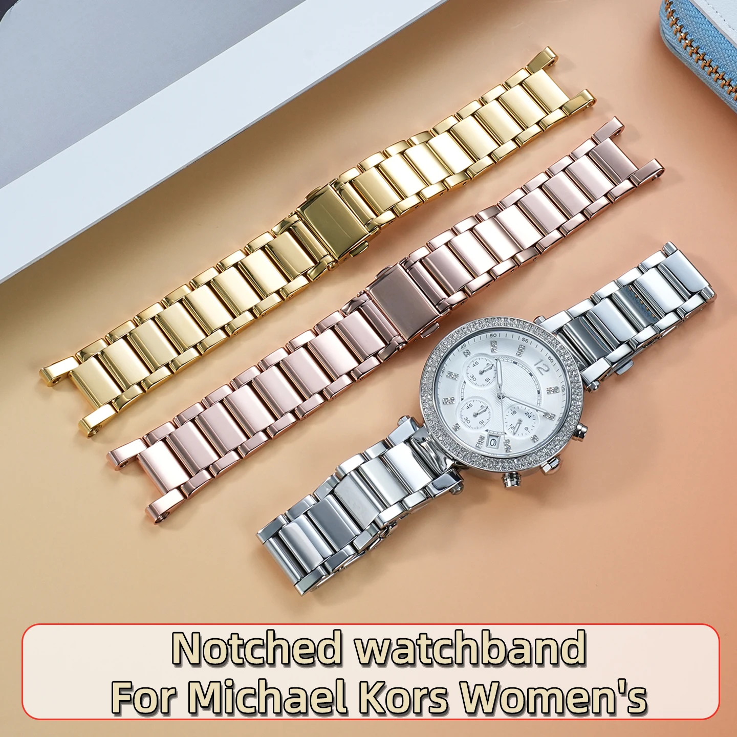 20*12mm Stainless Steel Watch strap for Michael Kors MK Parker MK2277 2425 6985 Solid Bracelet Notched End Links Women's MK5896