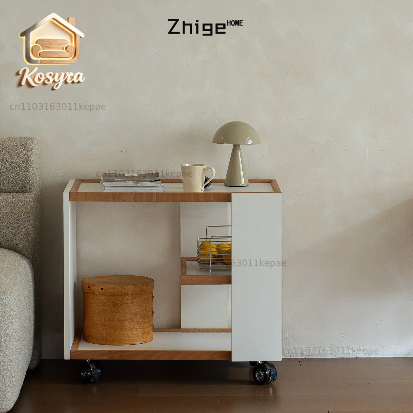 Custom design Nordic wooden dining car multi-layer movable trolley living room sofa small apartment bedside storage rack with wh