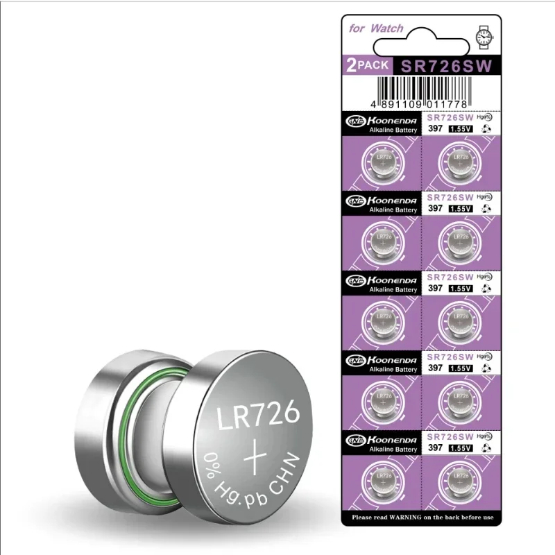 1.55V 28mAh Batteries LR726 AG2 CX59 Button Pilas Batteries SR726SW LR59 SR59 397 396AG2 AG2 28mAh Alkaline Cell Coin Battery