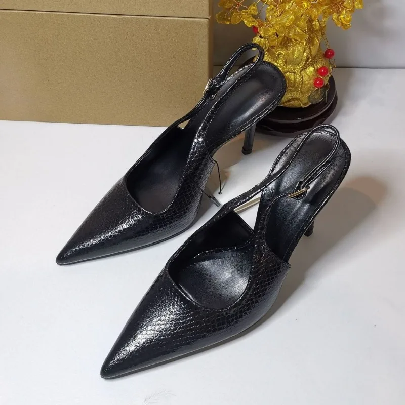 

Brand Pointed Toe High Heels Women Shoes Black Snake Pattern Buckle Strap Party Dress Stiletto Large Size Autumn Pumps for Lady