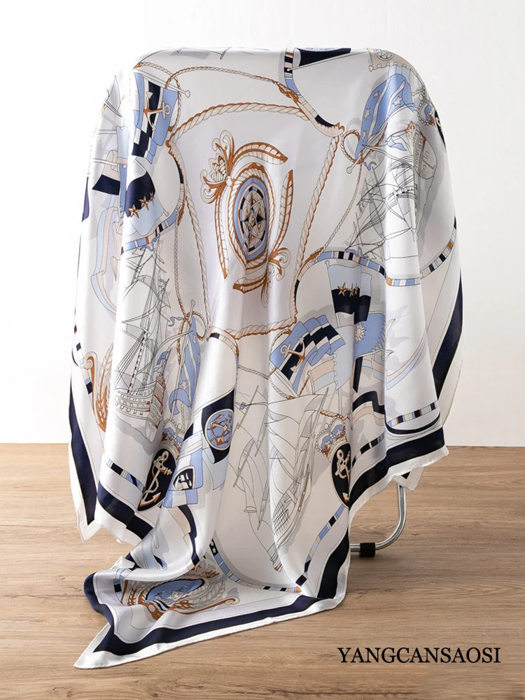 Light Luxury Blue and White Na - Scarf Silk Square ulasan dan harga