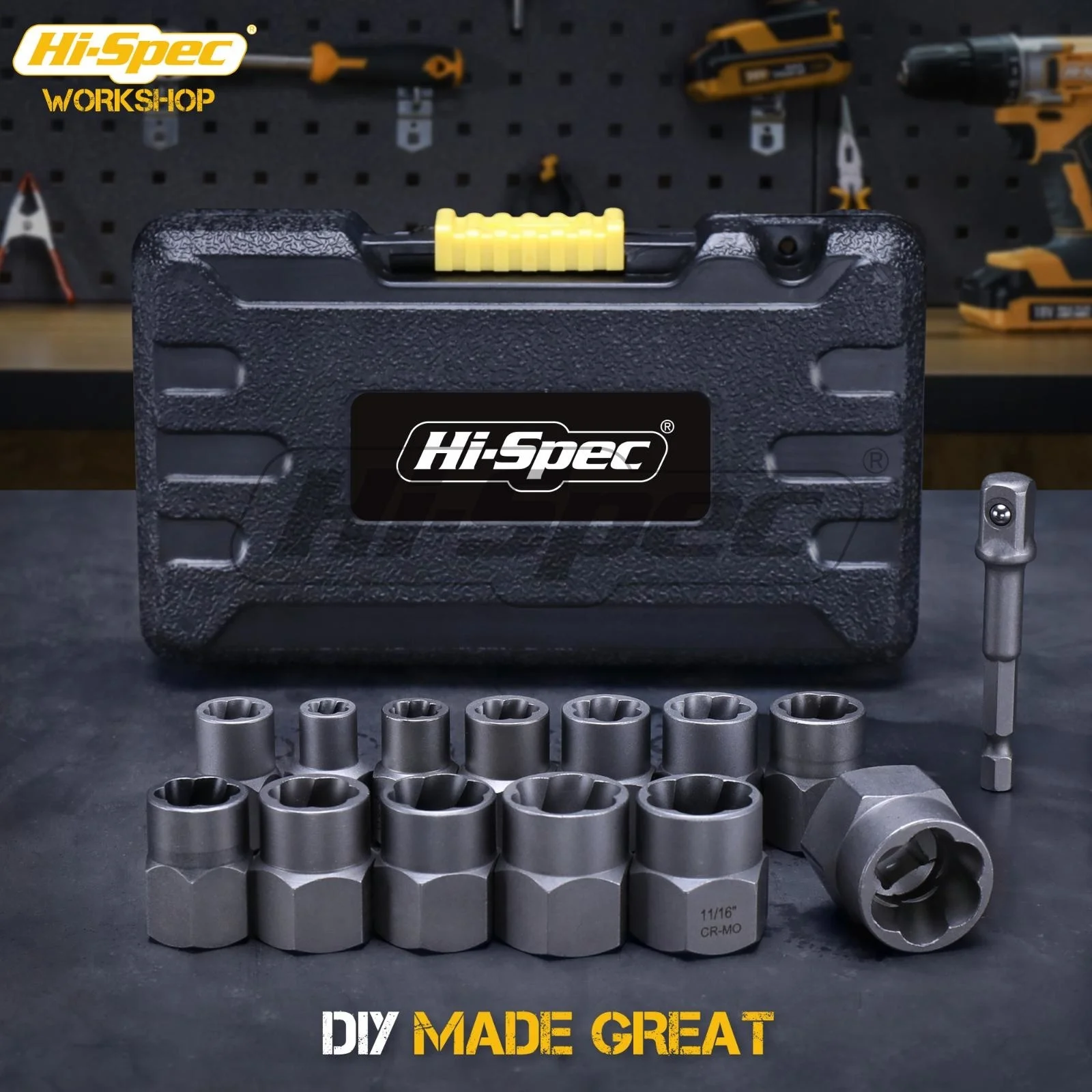 Oi-especificação 14pc impacto danificado parafuso porca removedor de parafuso extrator ferramenta de soquete kit remoção conjunto parafuso porca remoção chave de soquete