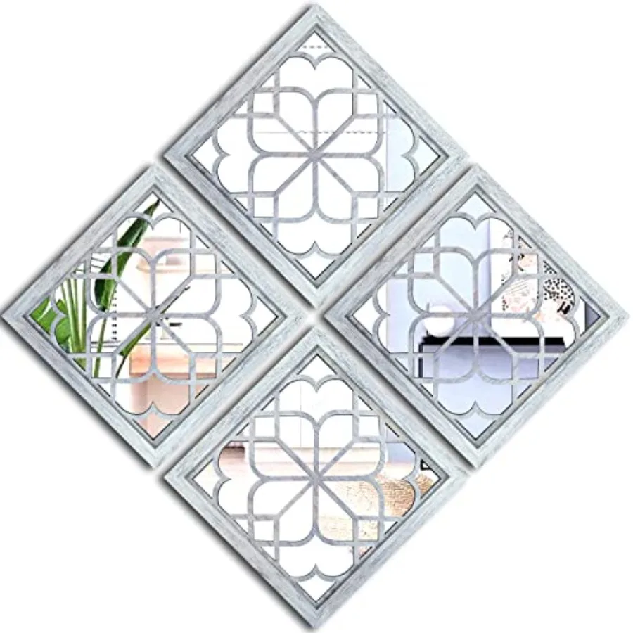 

Набор из 4 квадратных настенных зеркал: великолепное зеркало в деревенском стиле для прихожей, ванной комнаты и спальни