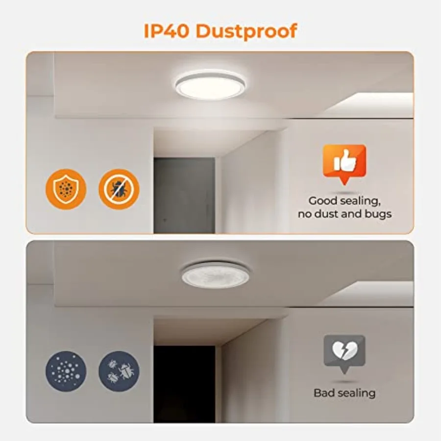 LED Flush Mount Ceiling Light, 9 Inch 18W 3000K/4000K/5000K Hardwire Light Fixture, Ultra Thin Round Lamp for Kitchen Porch Bed view 5