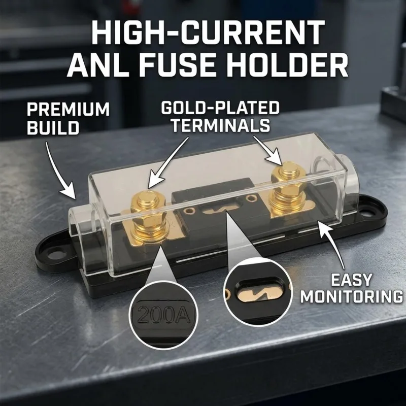 ANL Bolt-Down Fuse Block 30A-500A High Current Fuse Holder Flame Retardant PA66+PC for Car Audio Solar Auto RV Marine Circuits view 3