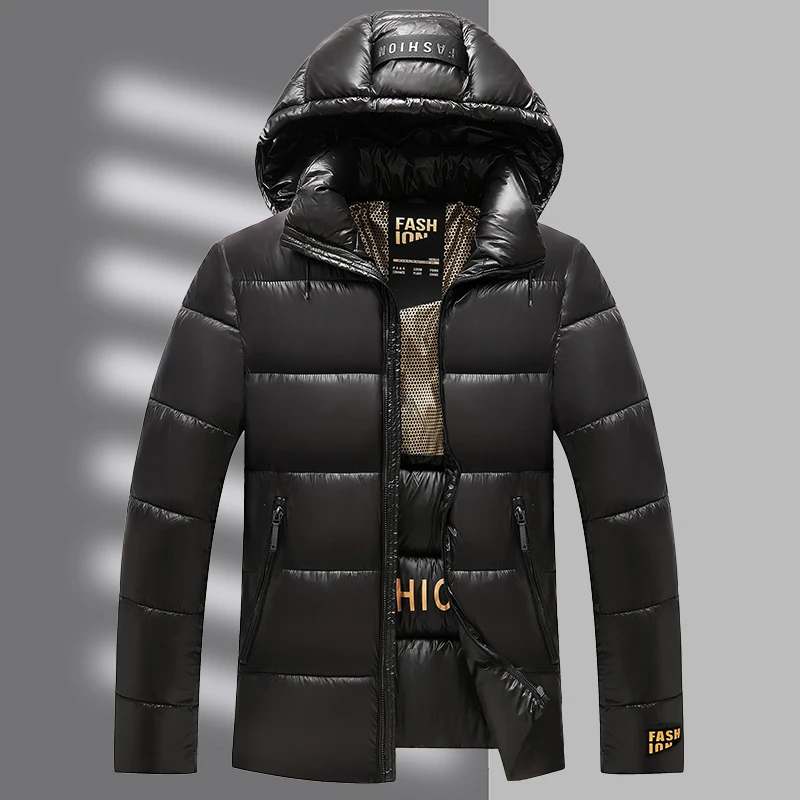 سترة شتوية للرجال لعام 2025 عالية الجودة من القطن باللون الأسود مع قبعة قابلة للفصل، سترة قطنية عصرية وغير رسمية متعددة الاستخدامات #5