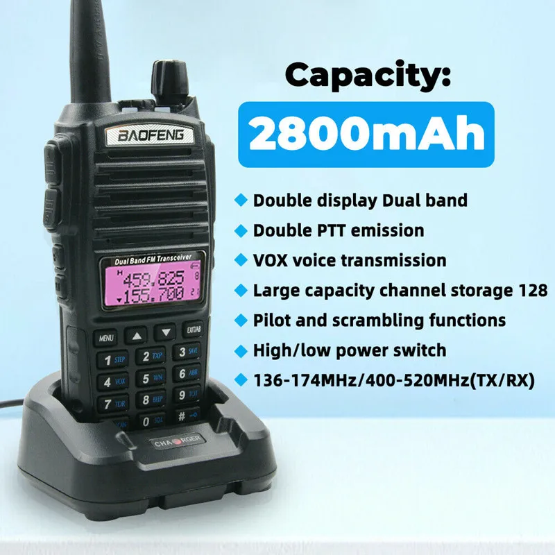 ¡Arriba! UV-82 Real 8W portátil 100% Original Walkie Talkie transceptor 10KM banda PTT Dual VHF UHF Radios amatorios bidireccionales para aficionados