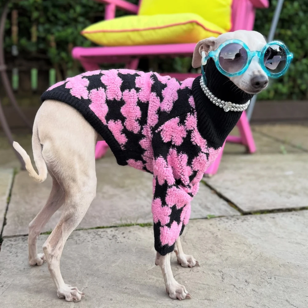 Abrigo de punto floral para perras Greyhound y Whippet – Suéter de invierno rosa - imagen 5