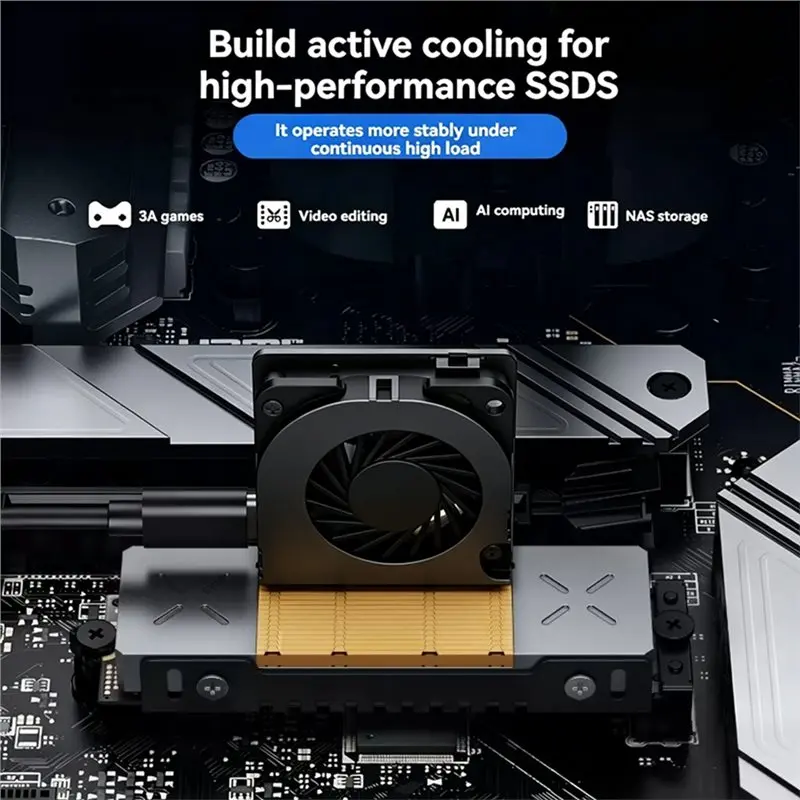ABRI-M. 2 SSD For M. 2 2280 Compatible Heatsink Active Air-Cooled Heat Sink 5-Speed PWM Cooling Fan High Airflow