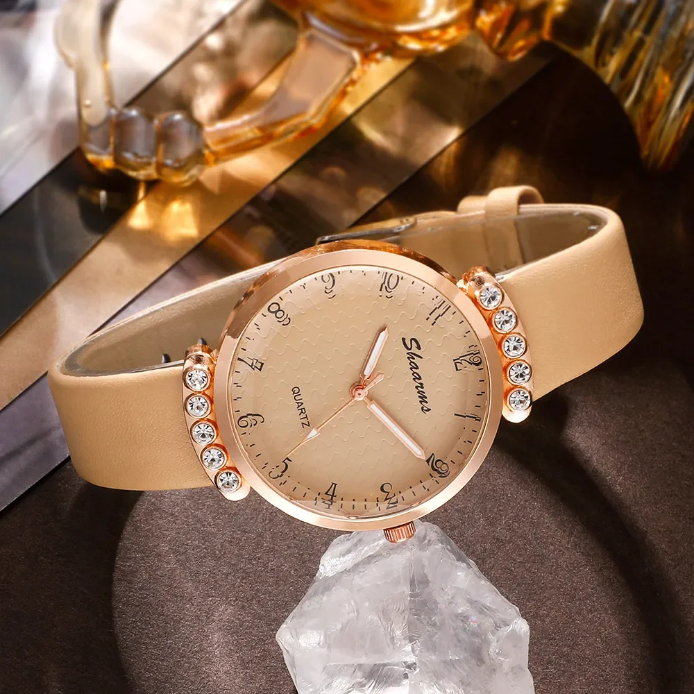 Watches For Women Khaki Leather Band Ladies Watch Simple Casual Women\'s Analog Quartz WristWatch Jewelry Set Montre Femme