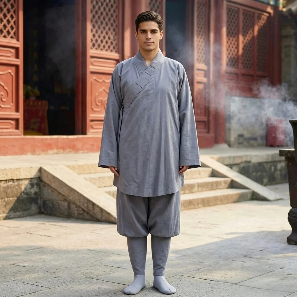Traditional Chinese Buddhist Monk Suit Haiqing Breathable Zen Meditation Robe Shaolin Kung Fu Training Uniform Practice Outfit