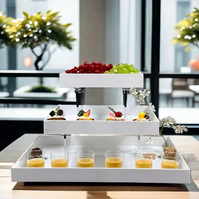 Durable Acrylic 3-Tier Buffet Food Tower Display Rack Direct Party Catering Square Nesting Risers Stand