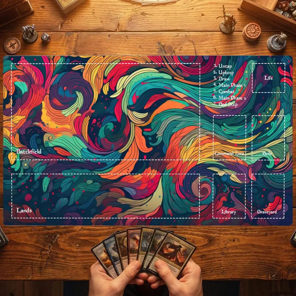 Magic Card Spielmatte TCG Spielmatte Lila Wirbel Rutschfeste Genähte Kanten Gaming-Matten Tapete Magic-Matte Kartenunterlage