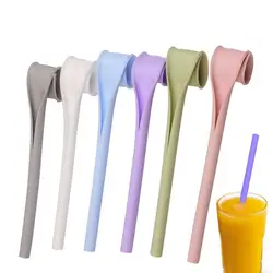 Reusable Silicone Straw 6pcs/set One Click Openable Drinking Straws Washable Food Grade Cocktail Milkshake Straw Kitchen Gadgets