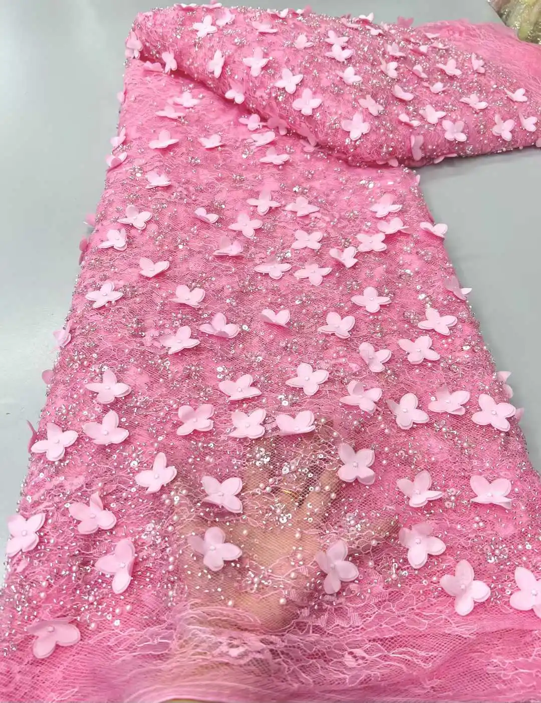 

Luxury Beads Lace African 2026 High Quality 5 Yards Handmade Sequins Net Lace Fabric Nigerian For Evening Party Dress