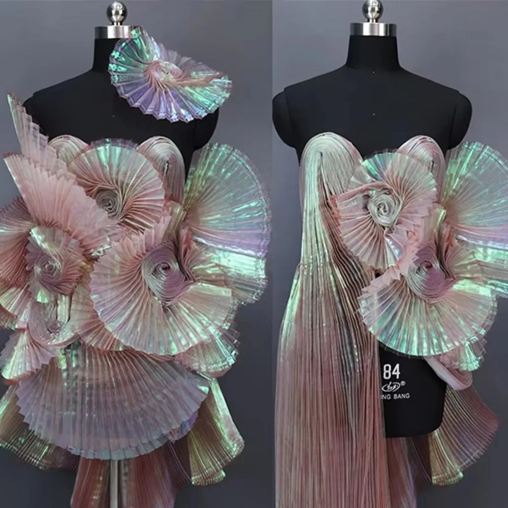 Creative Shiny Pleated Organza Fabric Rainbow Mermaid Handmade Cloth Fabric 100*150cm DIY Material Clothing Supplies