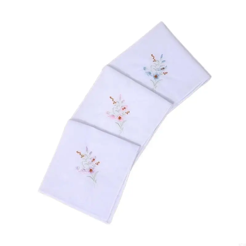 573B 3PCS/Đặt khăn tay thực tế Người phụ nữ có thể giặt được thêu hoa Hankie Handkerchief