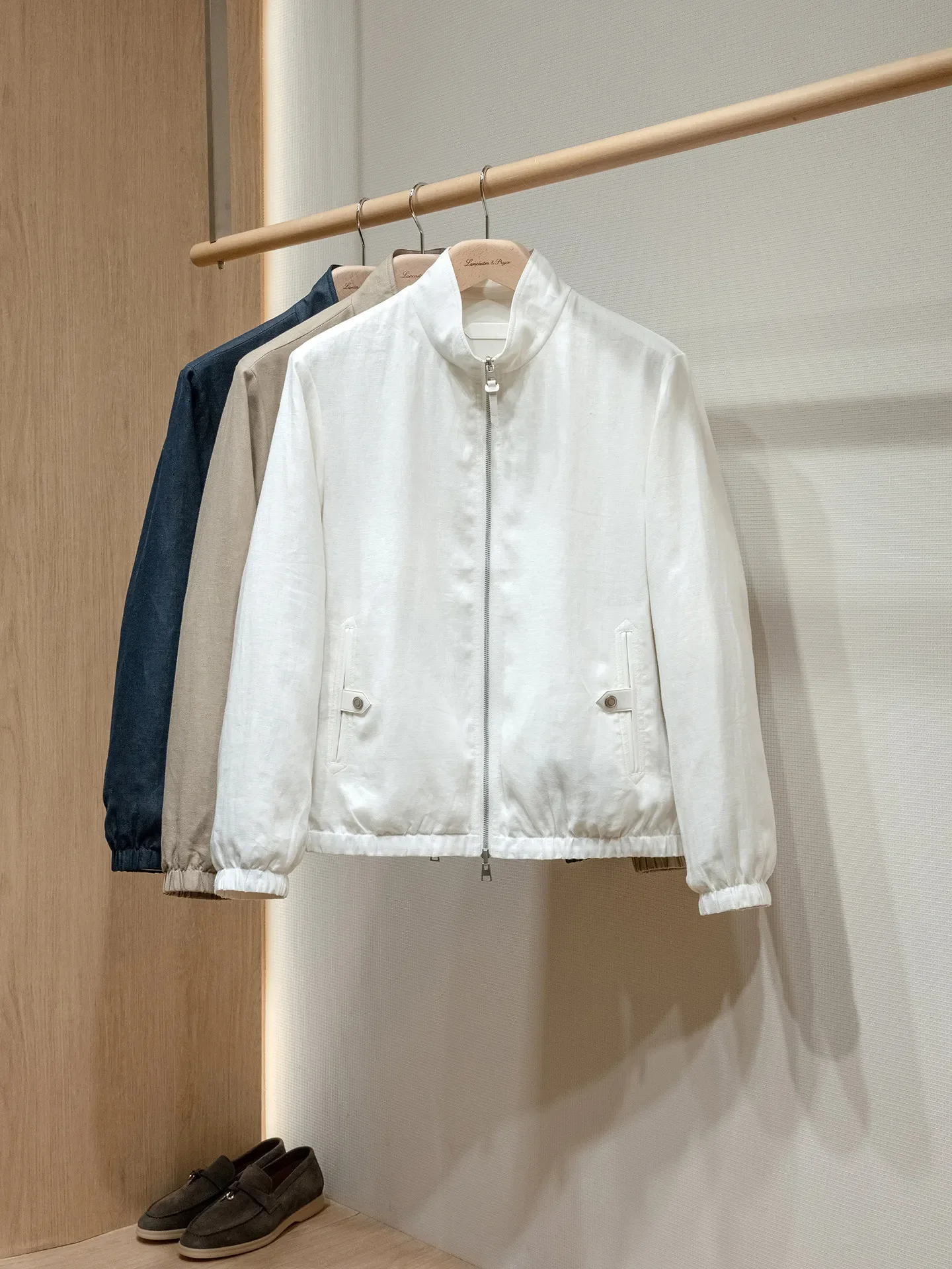 100% linen + Solona three-proof fabric, men's double-sided stand-up collar jacket