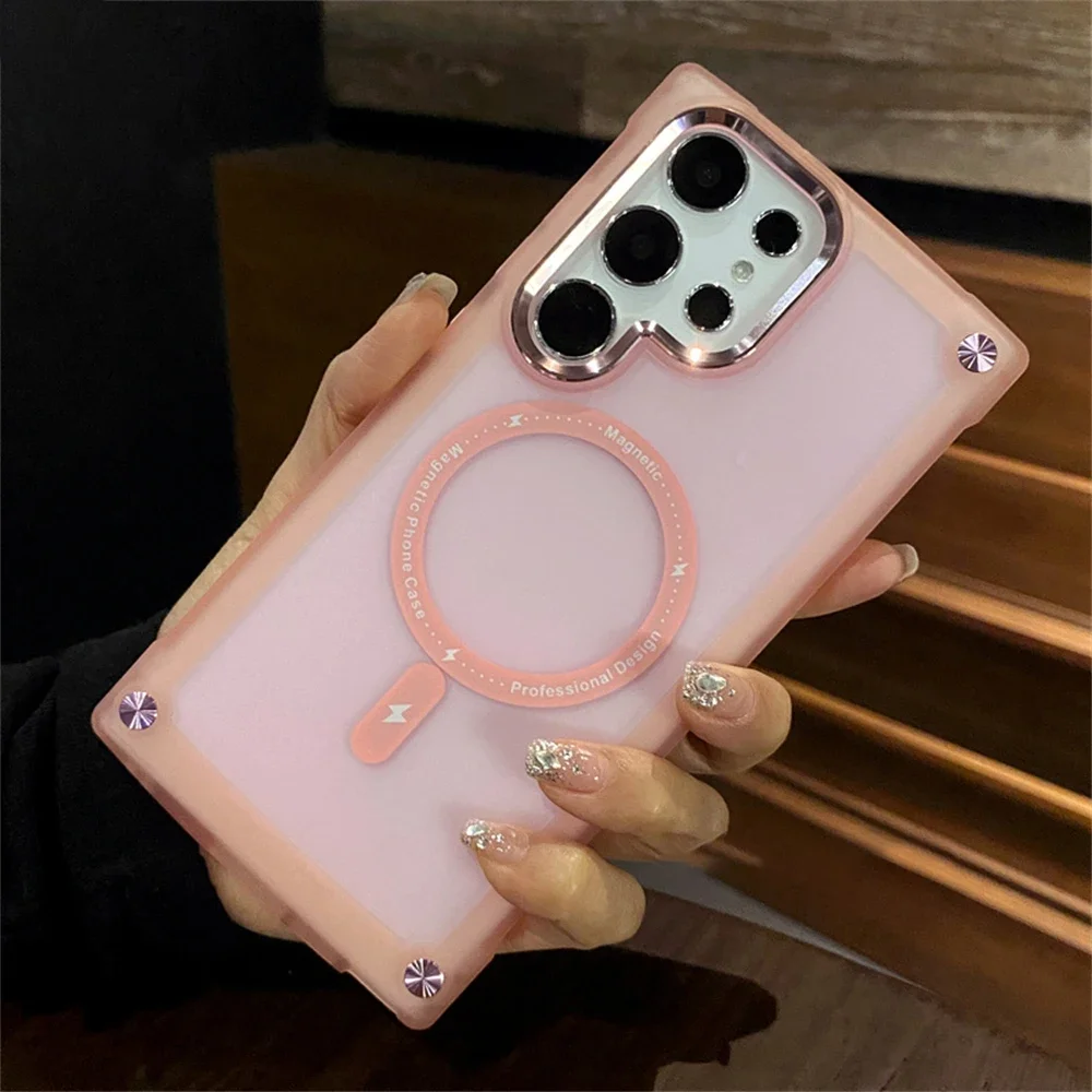

CHAOYIDAIN Magnetic Armor Shockproof Matte Case for Samsung S25 S24 Ultra S23 Plus S22 Translucent Wireless Protection Cover
