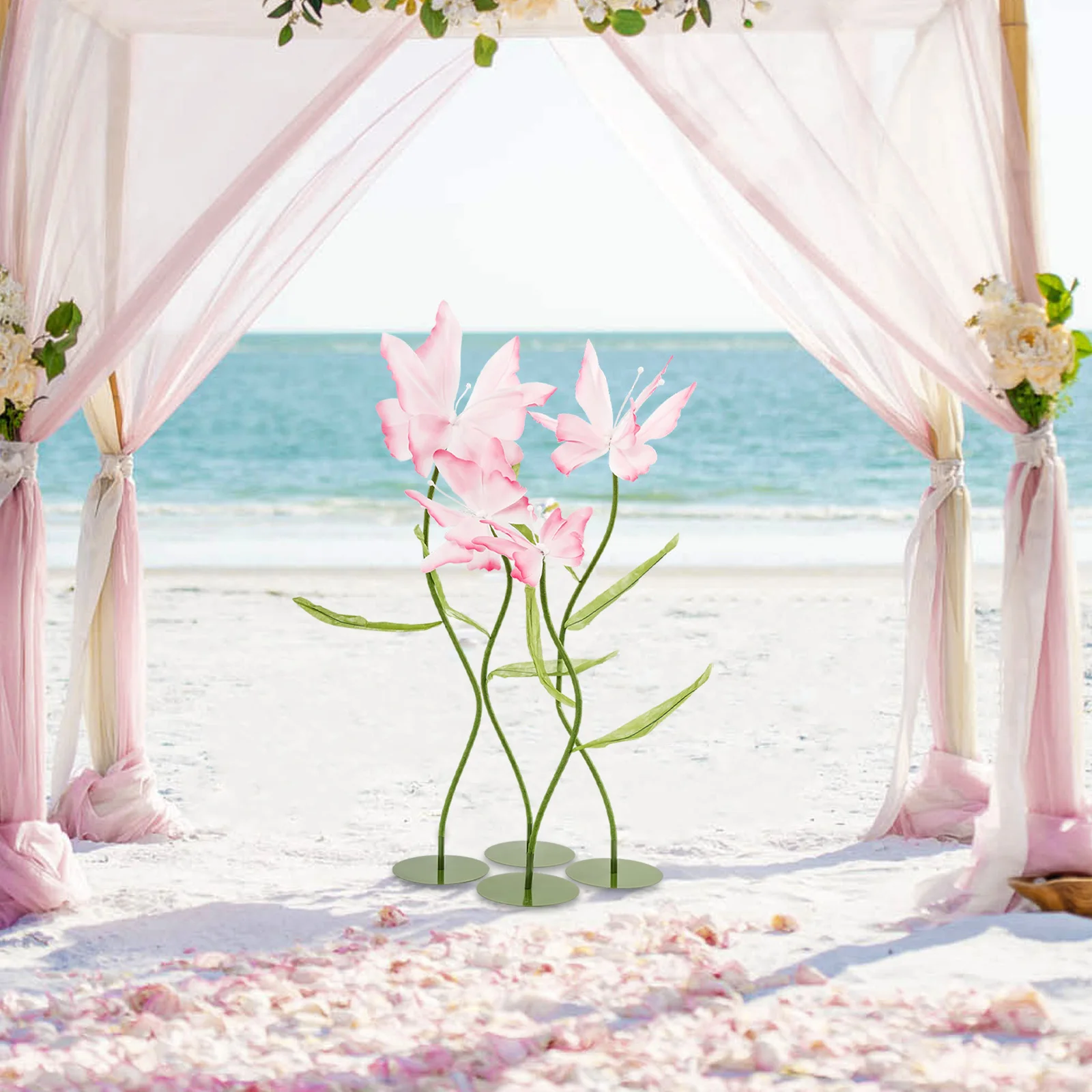 مجموعة من 4 زهور فراشات صناعية عملاقة باللون الوردي والأزرق لتزيين حفلات الزفاف #2