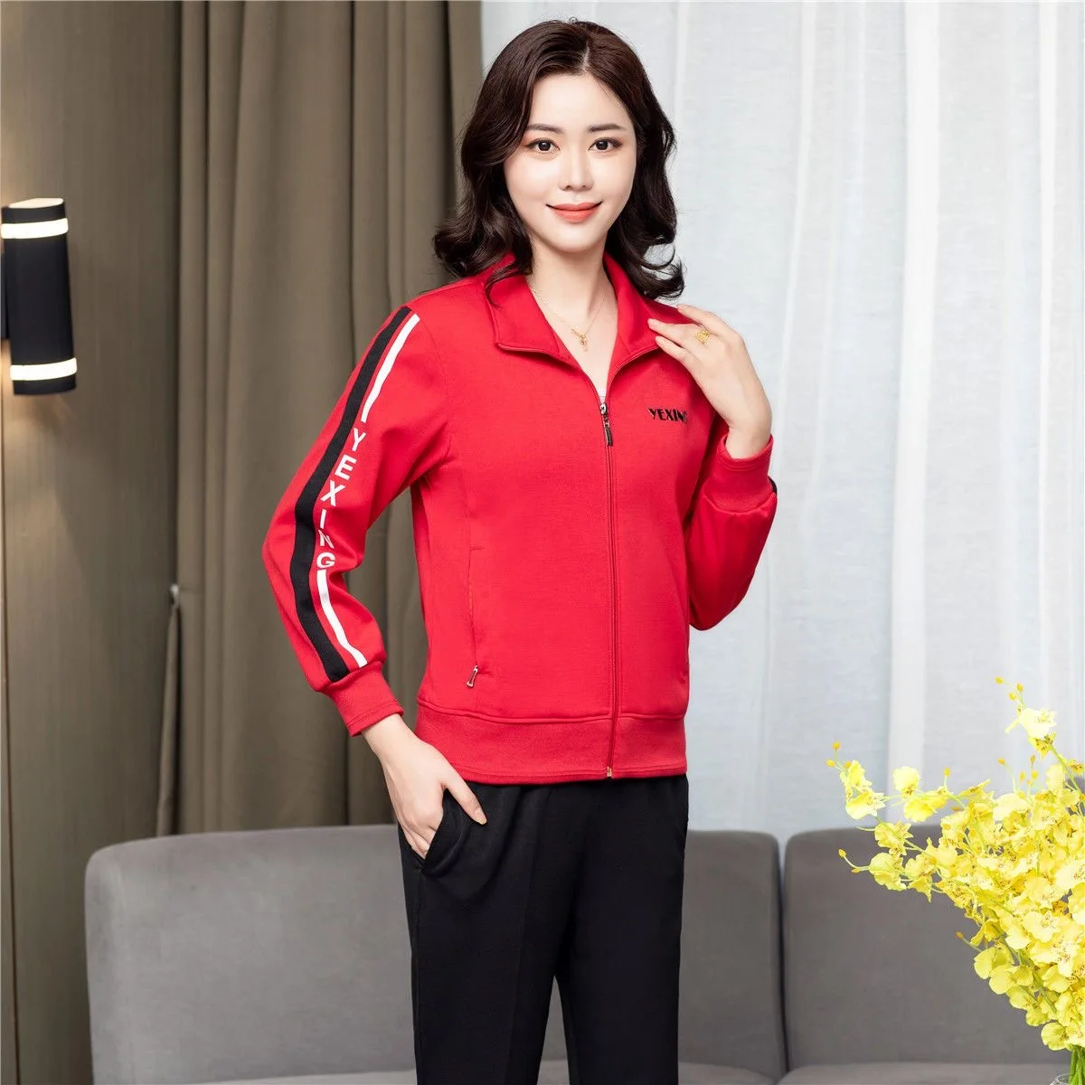 2023 New Middle-Aged and Elderly Women's Sports Set Spring Large Size Mom Loose Long Sleeve Morning Exercise Top and Pants Suit